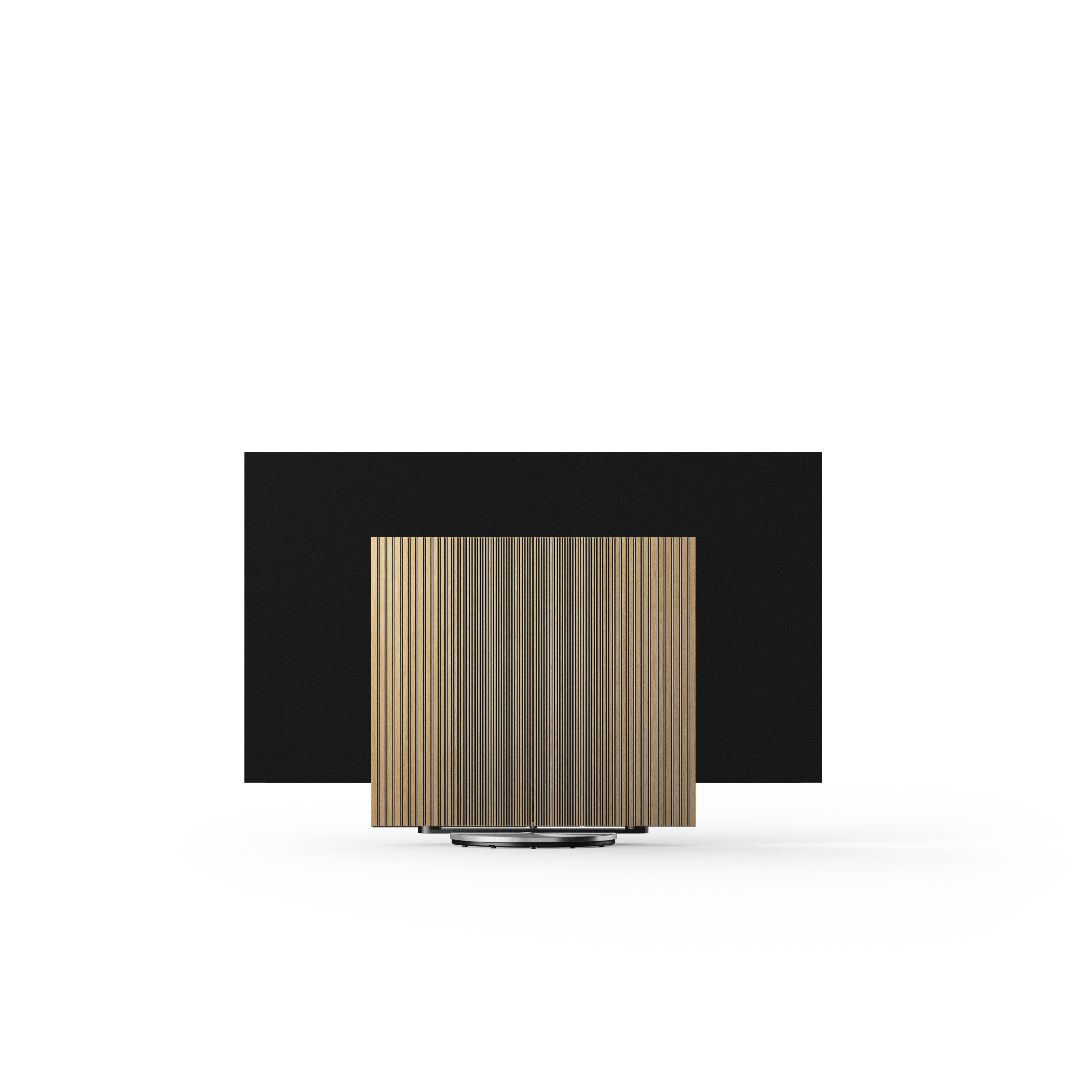 Beovision Harmony in Silver / Oak op vloerstandaard, luidsprekerpanelen gesloten